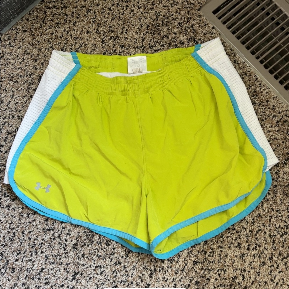 Under Armour Women's Neon Green and White Athletic Shorts